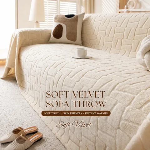 Vintage Soft Cotton Fleece Sofa Towel Geometric Embossed Pattern Anti Slip Thickened Sofa Cover For Living Room Decor