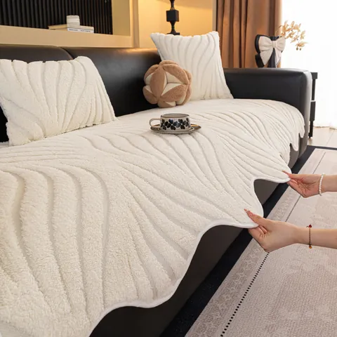 Cuscino per Divano in Velluto di Cotone Ispessito Con Trama Ondulata Copridivano Antiscivolo Asciugamano in Peluche per Soggiorno