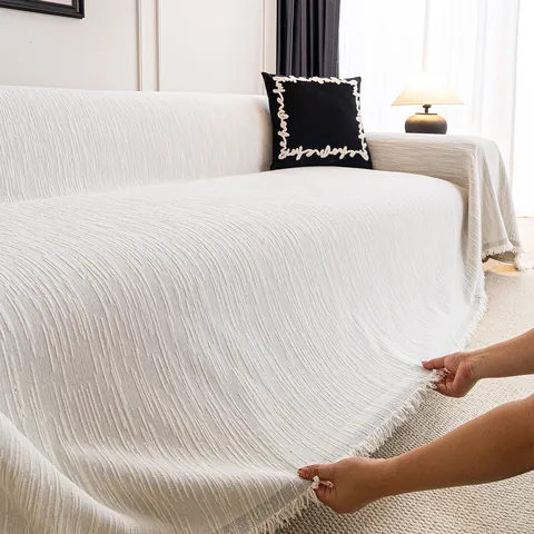 Copridivano in Ciniglia Moderno Minimalista Jacquard a Righe Coperta per Divano Con Nappe Asciugamano per Divano Universale Spesso Fodera Protettiva per Soggiorno Arredamento Casa