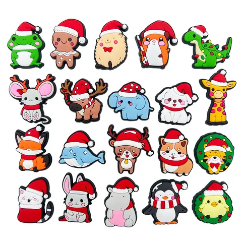 Christmas Cartoon Animal Shoe Charms For Clogs PVC Soft Glue Cute Animal Decoration For Sandals Kids Women Festival Accessory