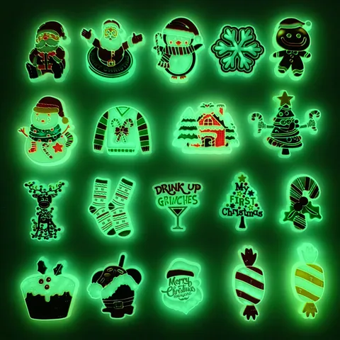 Glow In The Dark Christmas Shoe Charms Luminous PVC Shoe Decorations For Clogs Sandals Santa Snowman Christmas Tree Festive Party Favors For Kids Women Men