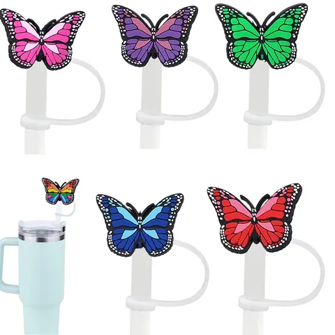 Embout de Paille Papillon Silicone Capuchon Anti Poussière Dessin Animé Couverture de Paille Compatible Avec Stanley Gobelet Accessoires