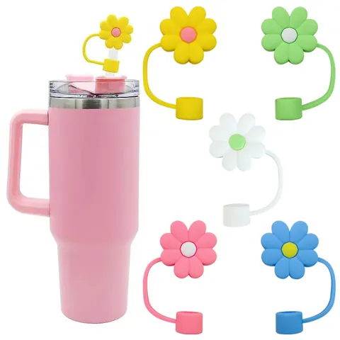 Flower Silicone Straw Cover Dust Cap Reusable Daisy Straw Topper Tips For Tumbler Drinking Cup Accessories