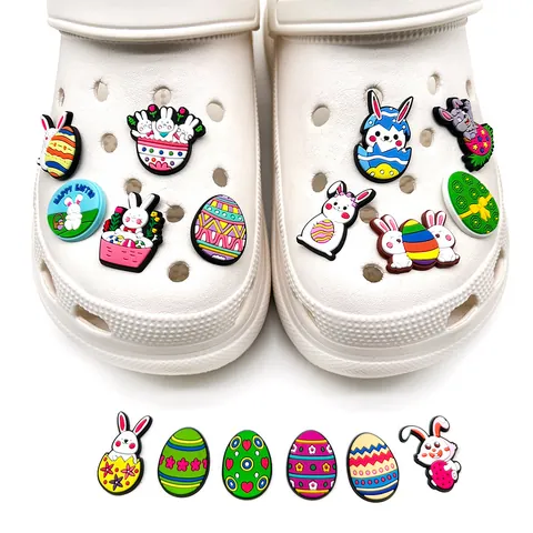 Easter Rabbit Egg Shoe Charms PVC Soft Rubber Decorations For Clogs Sandals DIY Detachable Garden Shoes Holiday Gift