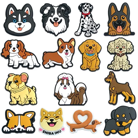 Cute Cartoon Dog Shoe Charms For Clogs PVC Animal Shoe Buckles Accessories Husky Shiba Inu Corgi Decoration For Kids Women