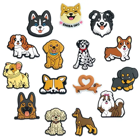 Cute Cartoon Dog Shoe Charms For Clogs PVC Animal Shoe Buckles Accessories Husky Shiba Inu Corgi Decoration For Kids Women