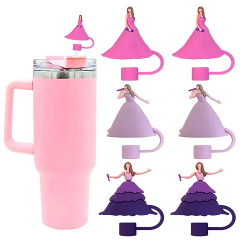 Cartoon Figure Straw Cover Caps Dustproof Silicone Straw Toppers Reusable Cup Accessories Women Girls Gift