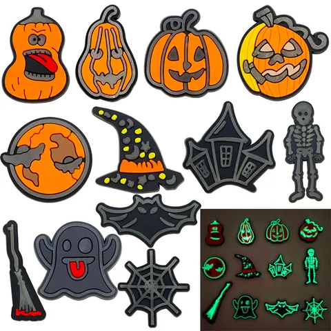 Luminous Halloween Shoe Charms PVC Glow In The Dark Pumpkin Ghost Skull Decorations For Clogs Garden Shoes
