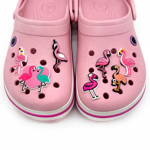 Cartoon Flamingo Shoe Charms PVC Waterproof Pink Bird Decoration For Clogs Garden Sandals Accessories For Kids Women Girls