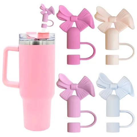 Mignons Couvre-pailles en Silicone avec Nœud Papillon Bouchons Anti-poussière Réutilisables Décoration pour Accessoires de Gobelet