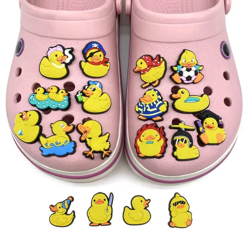 Cute Little Yellow Duck Cartoon Shoe Charms Set PVC Soft Glue DIY Decoration Accessories For Clog Sandals For Boys Girls Men Women