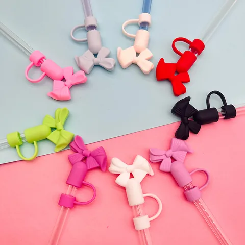 Bowknot Straw Cap Silicone Dust Cover Reusable PVC Straw Tip Protector For Cup Drinkware Accessories Daily Home Decor