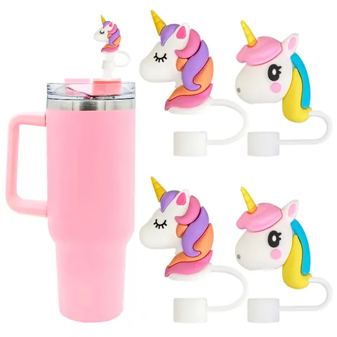 Copri Cannuccia in PVC a Forma di Unicorno Cartoon Tappo Antipolvere per Cannucce Larghe Riutilizzabile per Bambini Donna Cucina