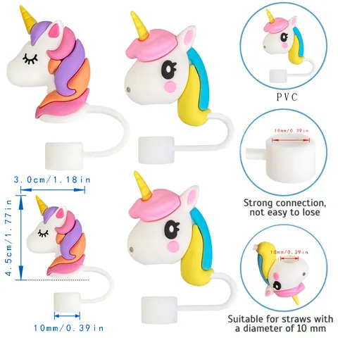 Copri Cannuccia in PVC a Forma di Unicorno Cartoon Tappo Antipolvere per Cannucce Larghe Riutilizzabile per Bambini Donna Cucina