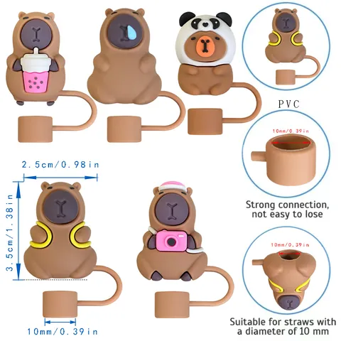Cartoon Capybara Silicone Straw Covers For 10mm Stanley Cup Cute Dustproof Straw Tips Plugs Drinking Accessories Brown Topper