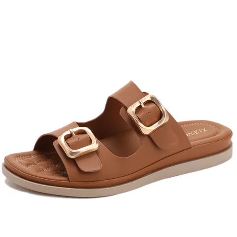 Γυναικείες Casual Παντόφλες από Δέρμα PU Με Διπλή Πόρπη Μόδα Πλατφόρμα Ανοιχτό Δάχτυλο Σανδάλια Καλοκαιρινά Παπούτσια Παραλίας