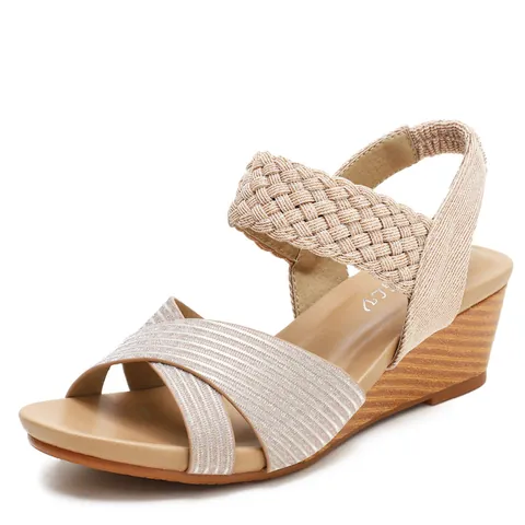 Sandalias de Cuña Cómodas para Mujer Estilo Romano Correa Elástica Trenzada Punta Abierta Zapatos de Plataforma Calzado Casual de Verano