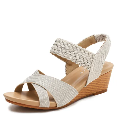 Sandalias de Cuña Cómodas para Mujer Estilo Romano Correa Elástica Trenzada Punta Abierta Zapatos de Plataforma Calzado Casual de Verano