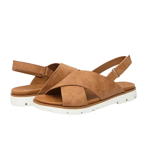 Women's Casual PU Leather Criss Cross Platform Sandals Thick Sole Non-Slip Beach Shoes With Adjustable Buckle For Summer