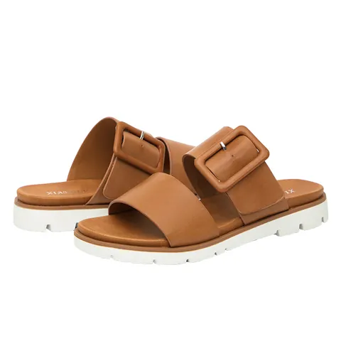 Women's Fashion PU Leather Platform Slides Large Square Buckle Thick Sole Anti-Slip Casual Summer Outdoor Slippers For Women