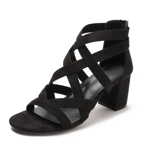 Women Fashion Roman Sandals Elegant Cross Strap Block High Heels Suede PU Sandals With Back Zipper Black Green Off-White Summer Party Shoes