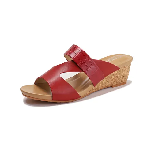 Women Wedge Sandals PU Leather Crocodile Pattern Comfortable Lightweight Cork Sole Cross Strap Casual Slide Sandals For Women
