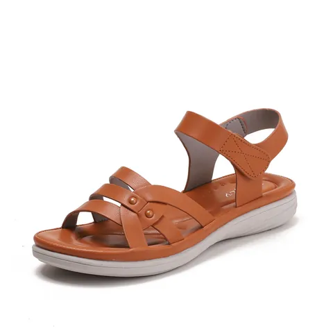 Women's Casual Wedge Sandals Soft PU Leather Cross Strap Beach Shoes Height Increasing Thick Sole Hook And Loop Walking Sandals