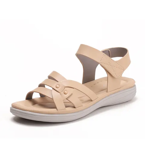 Women's Casual Wedge Sandals Soft PU Leather Cross Strap Beach Shoes Height Increasing Thick Sole Hook And Loop Walking Sandals