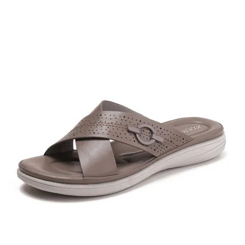 Sandali con Zeppa da Donna Suola Spessa Pantofole Antiscivolo Pelle Morbida PU Perforata Cinturino Incrociato Scarpe Estive Casual