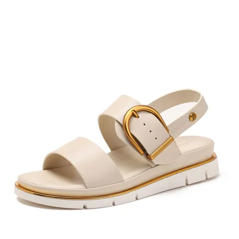 Sandales à Plateforme Compensées pour Femmes Mode Boucle Métallique Cuir PU Chaussures Romaines Décontractées Été
