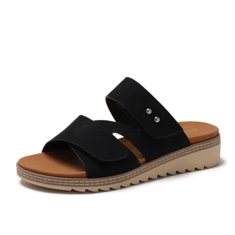 Sandali con Zeppa Casual da Donna in Pelle PU Ciabatte con Cinturini Decorazione a Borchie Bohemien Pantofole con Punta Aperta per la Spiaggia