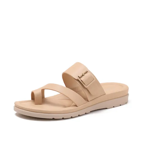 Pantofole con Zeppa Casual da Donna in Pelle PU Minimalista Suola Morbida Sandali Slide con Fibbia e Anello per Alluce per Estate