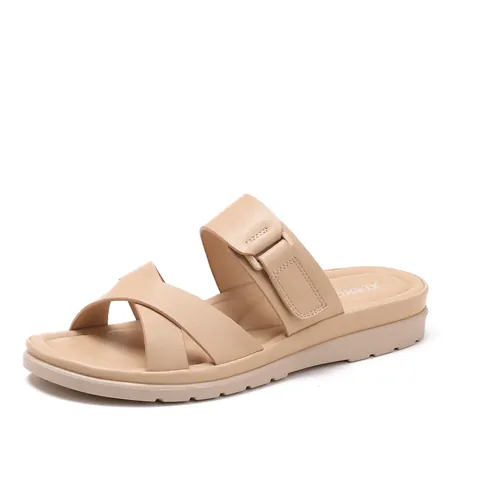Pantoufles Décontractées pour Femmes avec Sangles Croisées en Cuir PU Souple Semelle Épaisse Sandales de Plage Mode Chaussures d'Été Confortables