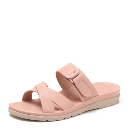 Pantoufles Décontractées pour Femmes avec Sangles Croisées en Cuir PU Souple Semelle Épaisse Sandales de Plage Mode Chaussures d'Été Confortables