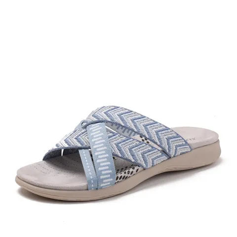 Women Casual Cross Strap Wedge Platform Slippers Breathable Fly Woven Geometric Herringbone Pattern Summer Outdoor Beach Slides