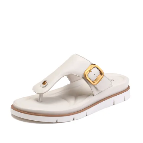 Sandalias de Dedo Casuales para Mujer Plataforma Flip Flops Hebilla de Metal Suela Gruesa Cuero de PU Zapatos Antideslizantes Playa Vacaciones