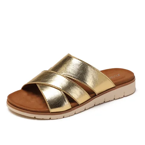 Women's Casual Platform Slide Sandals PU Leather Cross Strap Slippers Minimalist Roman Style Non-Slip Summer Beach Shoes For Women
