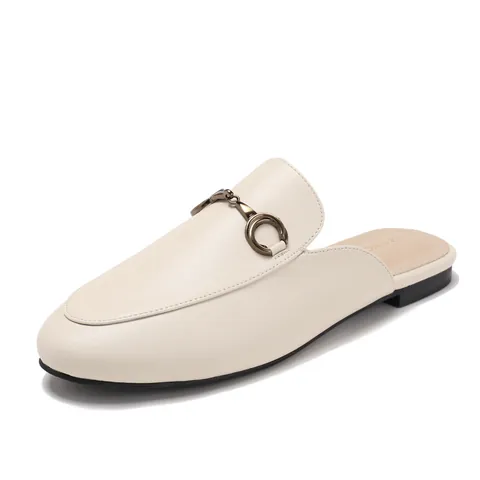 Women Flat Mules Horsebit Loafer Slides Round Toe Slip On PU Leather Casual Backless Loafers Office Walking Shoes