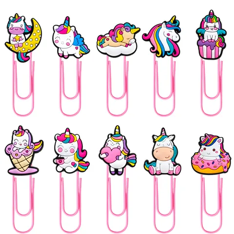 Kreative Einhorn-Büroklammern PVC Cartoon Tier Lesezeichen Rosa Beschichtete Metallclips Büro Schule Schreibtisch Zubehör Geschenk