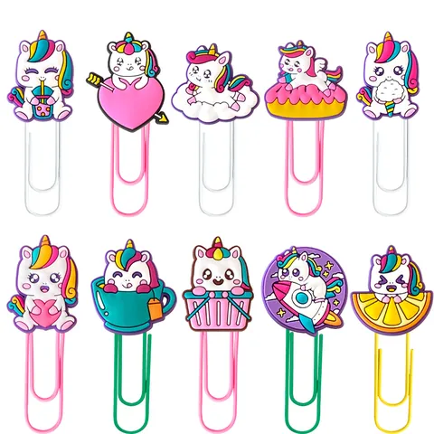 Creative Cartoon Unicorn Paper Clips PVC Metal Decorative Bookmarks For School Office Supplies Cute Stationery For Kids Women