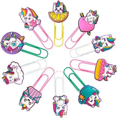 Creative Cartoon Unicorn Paper Clips PVC Metal Decorative Bookmarks For School Office Supplies Cute Stationery For Kids Women