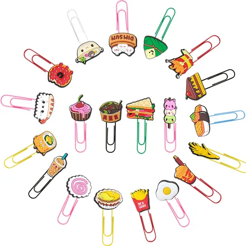 Cartoon Food Paper Clips Creative PVC Soft Glue Sushi Fries Ramen Bookmark Cute School Office Supplies For Kids Stationery