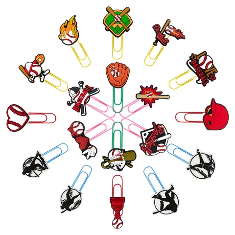 Baseball Theme PVC Cartoon Decorative Paper Clips Cute Sporty Metal Bookmarks For Students Office School Stationery Accessories