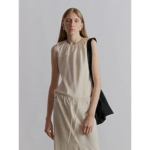 Dames Minimalistische Satijnen Mouwloze Tanktop Met Geplooide Halslijn Elegante Effen Kleur Commuter Zomer Vest Top
