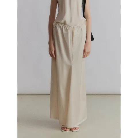 Dames Satijn Midi-rok Hoge Taille Elastisch Trekkoord A-lijn Lange Rok Scandinavisch Minimalistisch Casual Zomer Rok