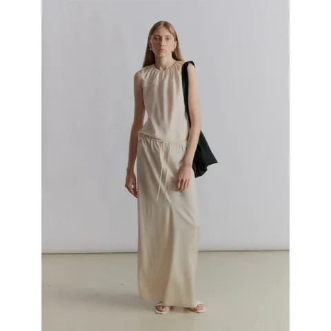 Dames Satijn Midi-rok Hoge Taille Elastisch Trekkoord A-lijn Lange Rok Scandinavisch Minimalistisch Casual Zomer Rok