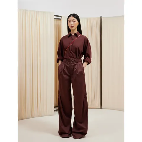 Women Cotton Wrap Blouse Asymmetric Button Shirt Long Sleeve Lapel Collar Casual Office Work Top Solid Irregular Hem Shirt