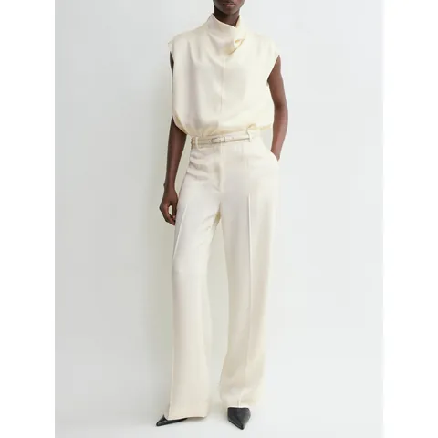 Top Senza Maniche in Raso con Collo ad Anello da Donna Minimalista Camicetta in Viscosa Acetato Casual Elegante Tinta Unita