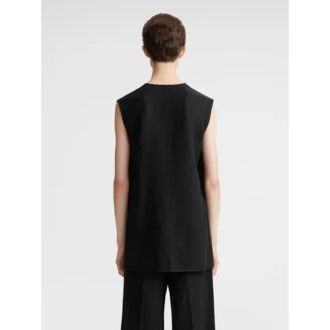 Top Sin Mangas para Mujer en Mezcla de Liocel y Lino con Cuello en V Color Sólido Ajuste Holgado con Abertura Lateral