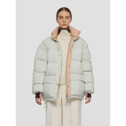 Dames Witte Ganzendons Jas Minimalistisch Opstaande Kraag Oversized Gewatteerde Jas Dikke Winter Bovenkleding Grote Zakken